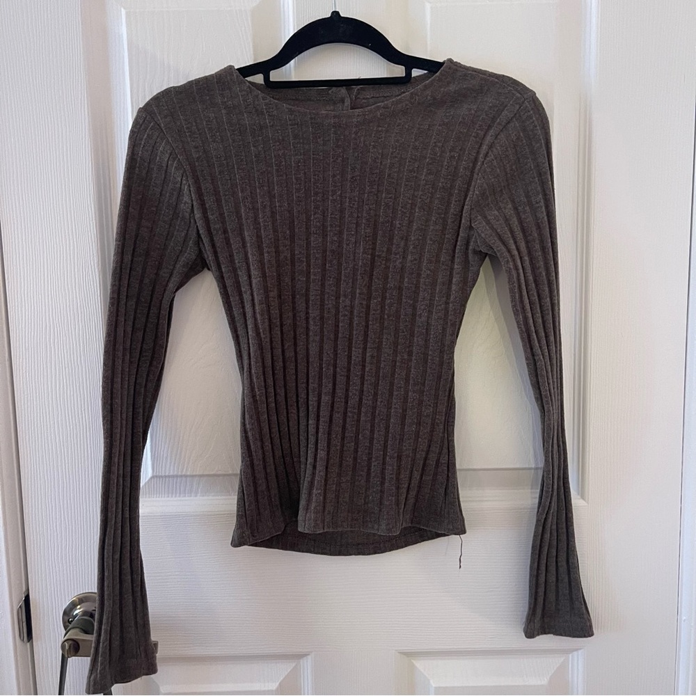 Ribbed Brown Long Sleeve Top